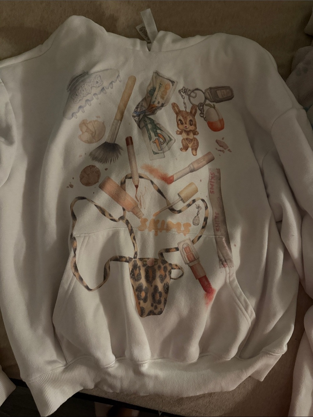 Skims Graphic Women's Pullover Hoodie with Makeup & Leopard Print Design